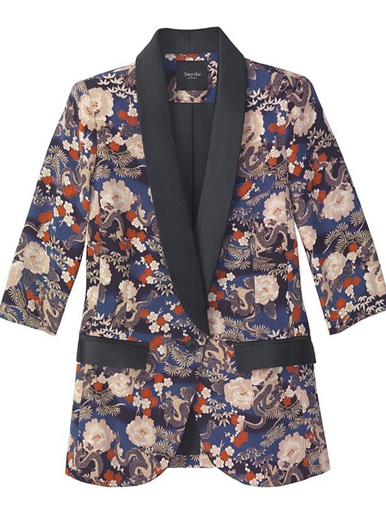 Smythe Jackets & Blazers - Smythe Navy Floral Satin Collar Blazer
